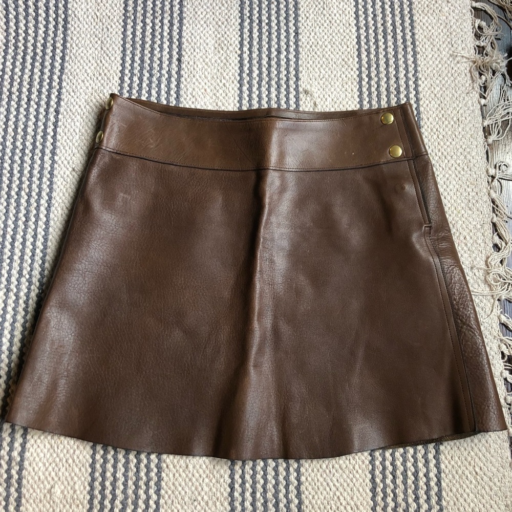 Vintage Brown Leather Button Mini Skirt